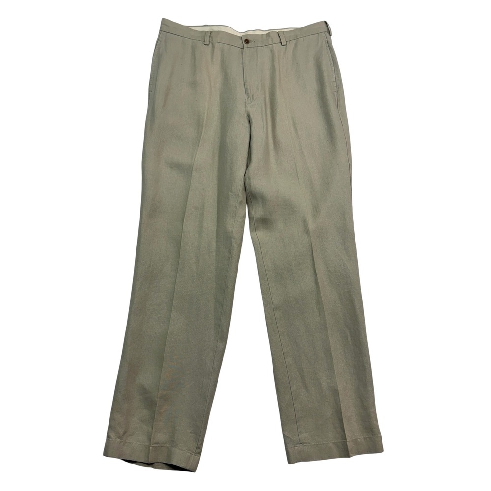 Brooks Brothers 38x34 Beige 100% Linen Hudson Pants Trousers Flat Front Classic